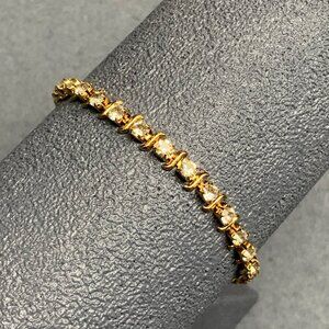 Vintage Wavy Spacers Bracelet 7.5 In Gold Rhinestone Hook Sparkly Bling Glam